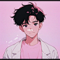 旧漫男生头像|粉色系，衬衫
