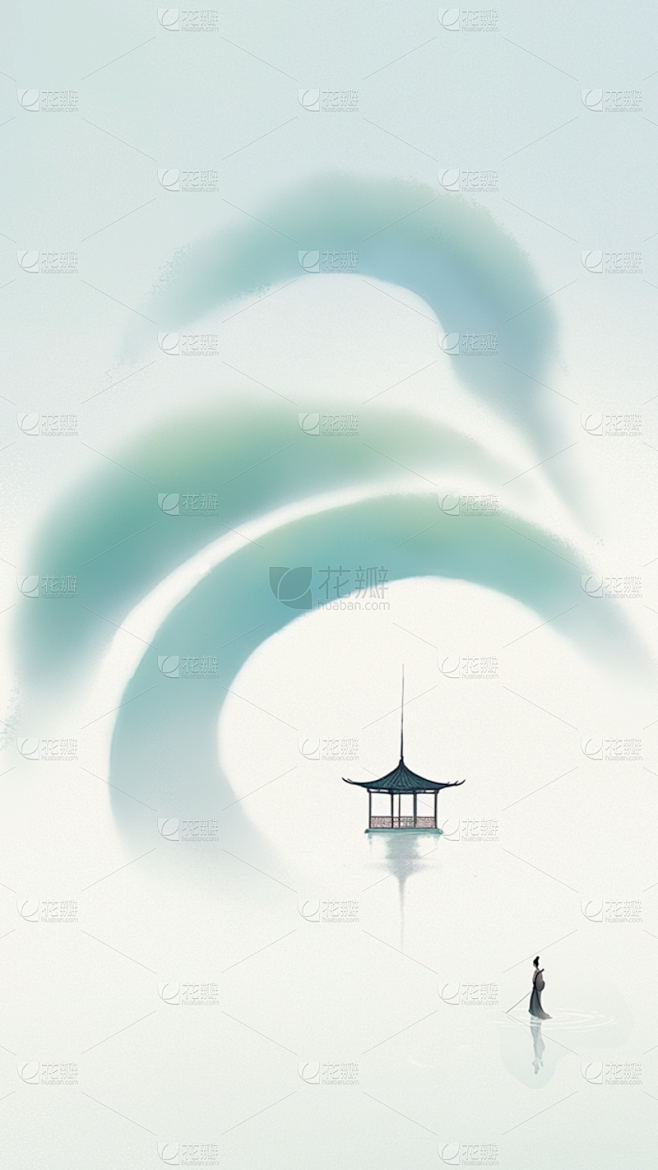 夏日中国风-水墨晕染写意留白山水背景图片图片_设计图片素材-花瓣网