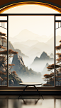 花瓣素材_通用电商传统中国风中式自然山树场景背景