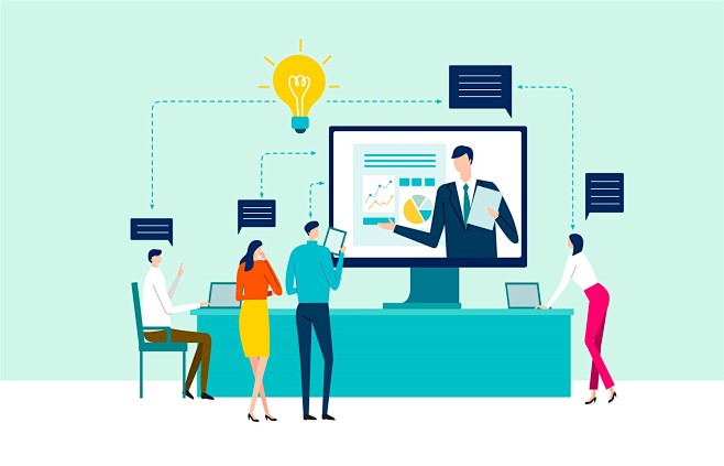 视频会议讨论方案解决问题团队协作插图插画设计ai01