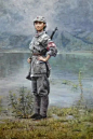 张大中在艺术市场流通的大部分作品是红卫兵题材，而参展获奖的却是红军女兵系列