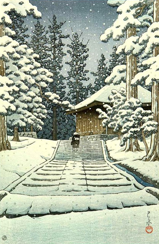 在西方,川濑巴水被称为日本最伟大的木版画家,主要以描绘京都风景画