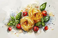 番茄大虾意面西餐美食插画
