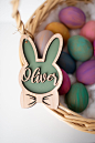 复活节篮子标签个性化复活节兔子定制名称标签复活节礼物孩子复活节篮子婴儿第一个复活节定制木制标签 - Etsy
