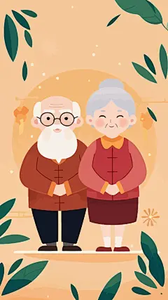 春节老爷爷老奶奶矢量图形插画元素