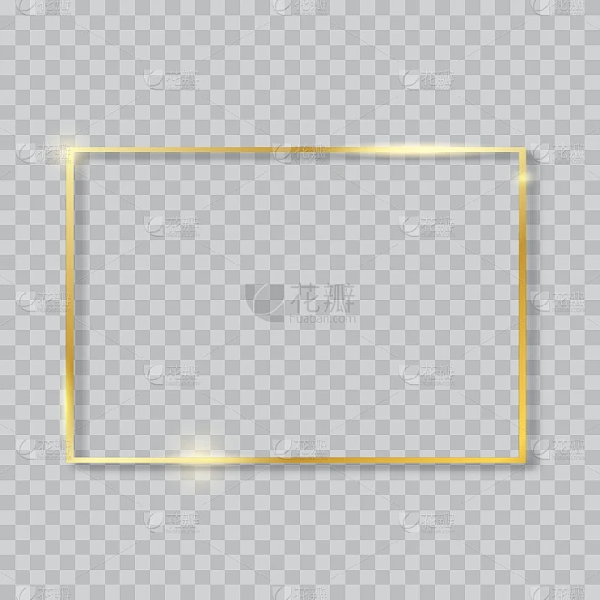 Gold shiny glowing vintage frame on transparent ba素材-花瓣网