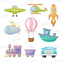 收集可爱的卡通交通工具。儿童书籍、画册、婴童送礼会、贺卡、派对邀请、家居装潢等设计用车。明亮的颜色幼