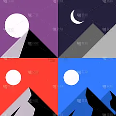 艺术,月亮,时尚,几何形状,山,天气,包豪斯,平坦的,活力,空间探索