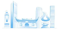 台州城市地标建筑群矢量插画