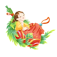 摄图网_402582146_卡通端午节人物女孩端午香囊艾草装饰(非企业商用)