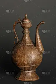 远古的,金属,厨房器具,茶,水壶,传统,华丽的,黄铜,青铜,一个物体