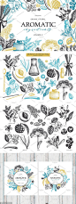 香料和化妆品成分水墨手绘插图集【.PNG,EPS,JPG】