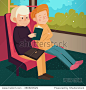 Girl and a guy inside the bus. Trip. Man reads. Vector illustration. Cartoon characters.