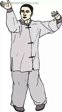 手绘穿蓝灰色衣服练武的男子插画|卡通画|练武|男子|生活百科|矢量素材|手绘|古装男子|监狱男子图片|韩国男子组合|跳跃的男子