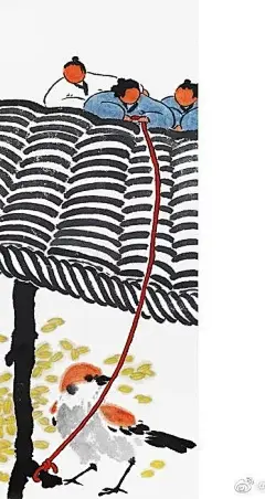 鸟为食亡——鱼山饭宽充满童趣寓意的水墨绘画作品（图）