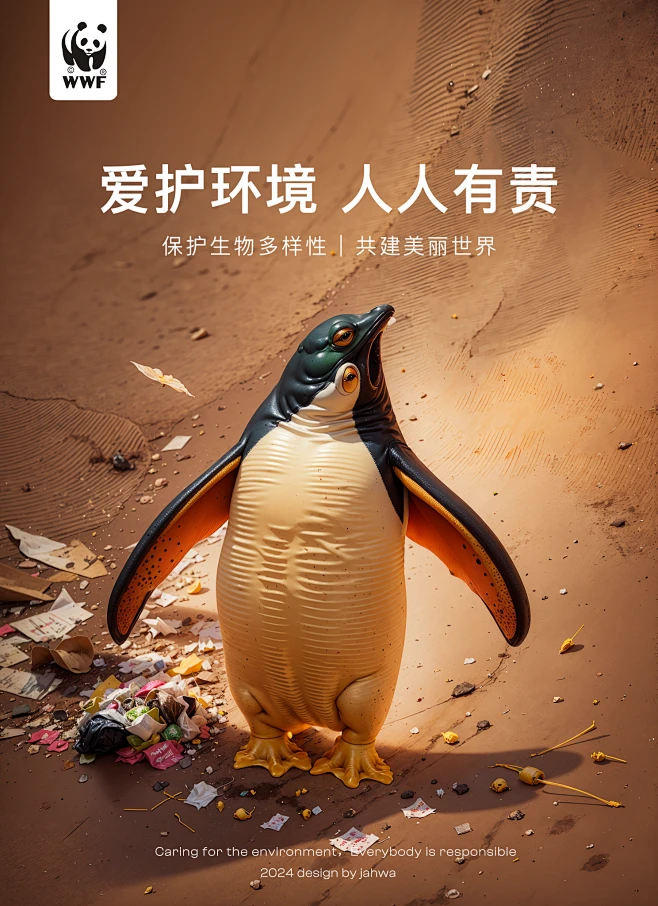 WWF公益海报实验-企鹅-花瓣网