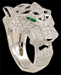 CARTIER 18k. Gold Diamond, Emerald, & Onyx Panther Ring - Yafa Jewelry