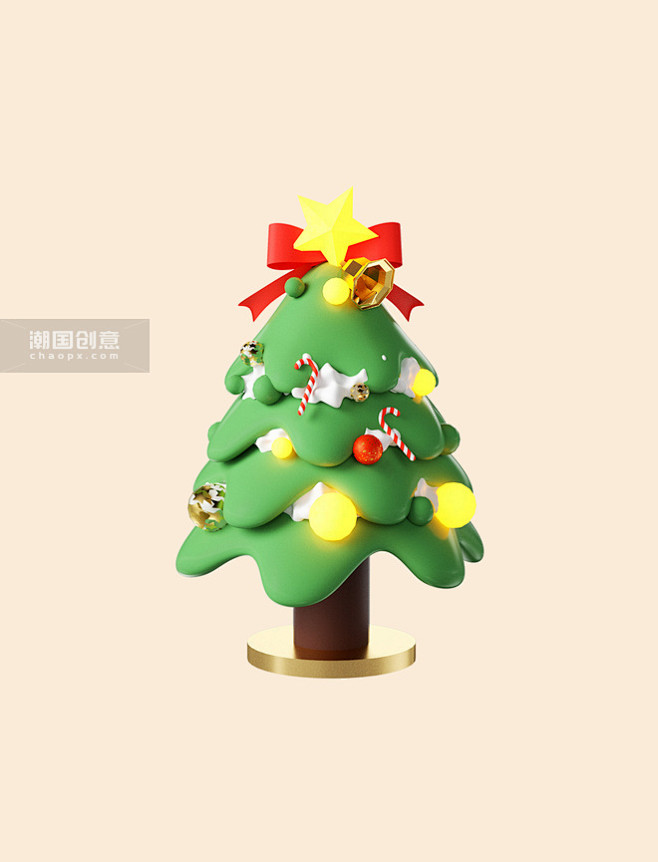 圣诞圣诞节3D立体C4D卡通圣诞树模型图...