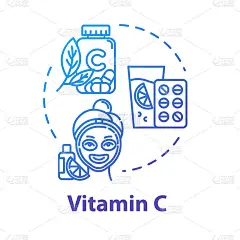 维生素C提取，护肤保健，美容概念图标。柑橘精华，抗坏血酸意念细线插画。矢量隔离轮廓RGB彩色绘图。可