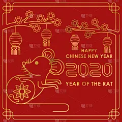 2020,文字,矢量,春节,红色背景,色彩鲜艳,分离着色,华丽的,请柬,贺卡