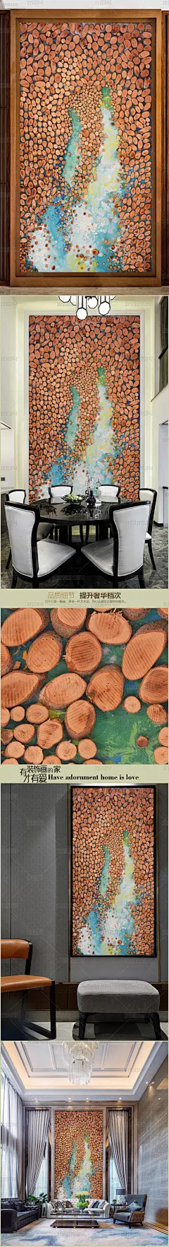 新中式原木抽象河流立体油画艺术玄关