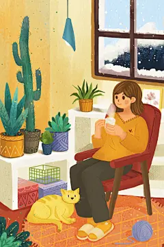 温暖的家冬至节气插画