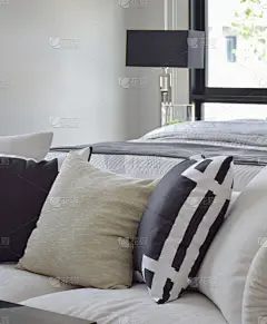 沙发,床,式样,枕头,黑白图片,几乎,插画,白色,床头板,宾馆套房
