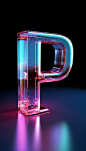 酸性流体彩色玻璃发光字母P模型