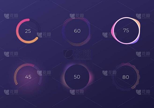 用于调节的控制旋钮。仪表板 Ui 和 Ux 工具包。控制中心设计。进度条。温度控制.