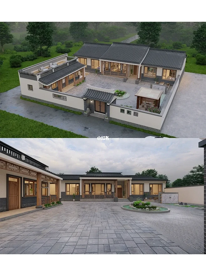 农村一层自建中式小院设计方案（附平面）-花瓣网