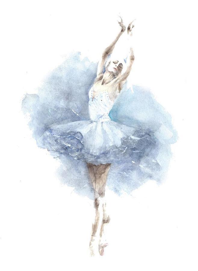 白色背景下漂亮的芭蕾舞美女水彩画，mac...