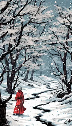 中式古风小雪风景插画二十四节气小雪插画