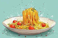 番茄意面西餐美食插画