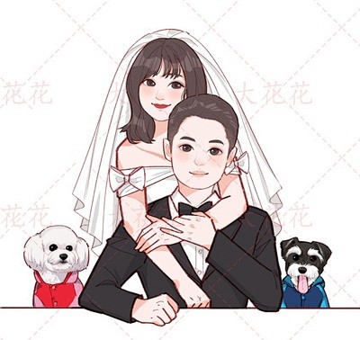马克笔婚礼请柬q版头像漫画卡通手绘婚纱照手绘头像照片转手绘淘宝网