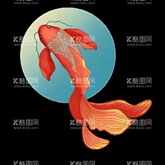 国潮风锦鲤  - 源文件下载【酷图网】锦鲤,国潮风,手绘插画,手绘,国朝,鱼,