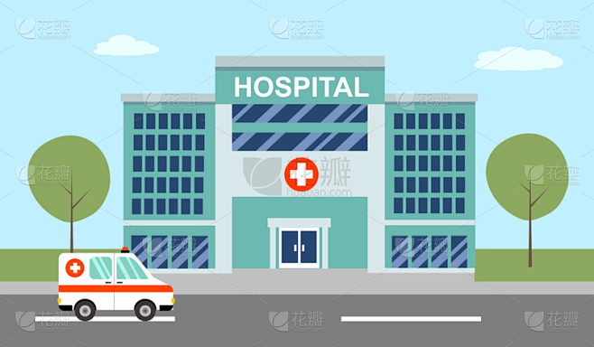 绘画插图,医院,救护车,汽车,扁平化设计...