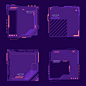 This may contain: four different types of electronic components in purple and pink colors on a dark blue background