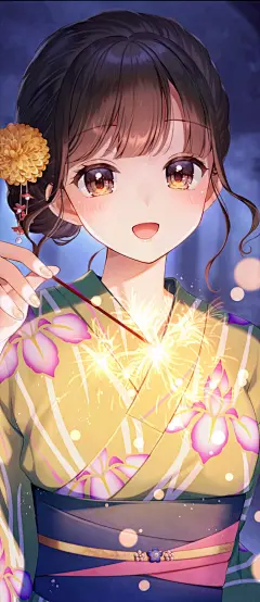 ももしき  二次元少女  
动漫壁纸  和服  烟花