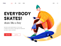Everybody Skates gloves cool skateboard skate sport wheel speed header boy man people character website web ui illustration