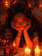 yokooouno_Vampire_girl_grinning_holding_her_cheeks_with_candles_73c1e8ba-c5b7-41b8-b453-6c9ae4d8536d