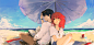 Anime 2002x948 couple artwork anime anime boys anime girls beach