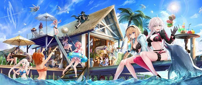 夏日假期贞德fate海边比基尼美女3440x1440动漫壁纸