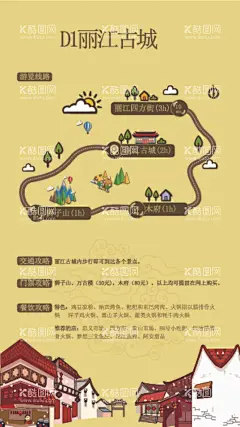 丽江古城  - 源文件下载【酷图网】丽江,古城,旅游,攻略,插画,