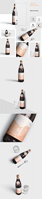 81107点击图片可下载饮料玻璃红酒香槟汽水醋油瓶标签包装设计VI贴图片展示PS样机素材 (1)