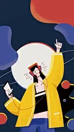 在深夜中听歌的女孩