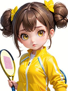 数字艺术手绘网球女孩插画运动少女