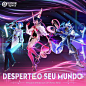 Photo by Honor of Kings Brasil on September 25, 2023. May be a cartoon of 3 people and text that says 'HONOR KINGS D DESPERTEO SEU MUNDO Visuais temáticos de Hertz Real'.