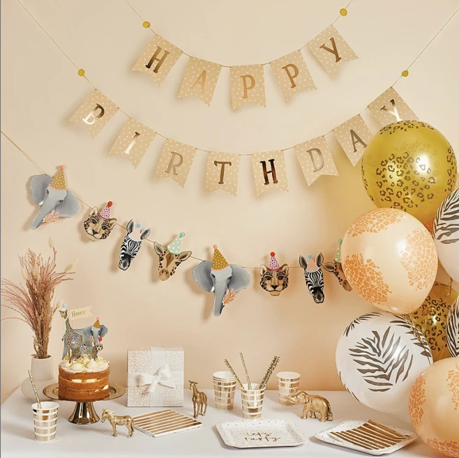 Striscione Happy Birthday Dorato 1,2 M – Unique Party, Decorazione Per Compleanni, Feste A Tema Gold, Facile Da Appendere