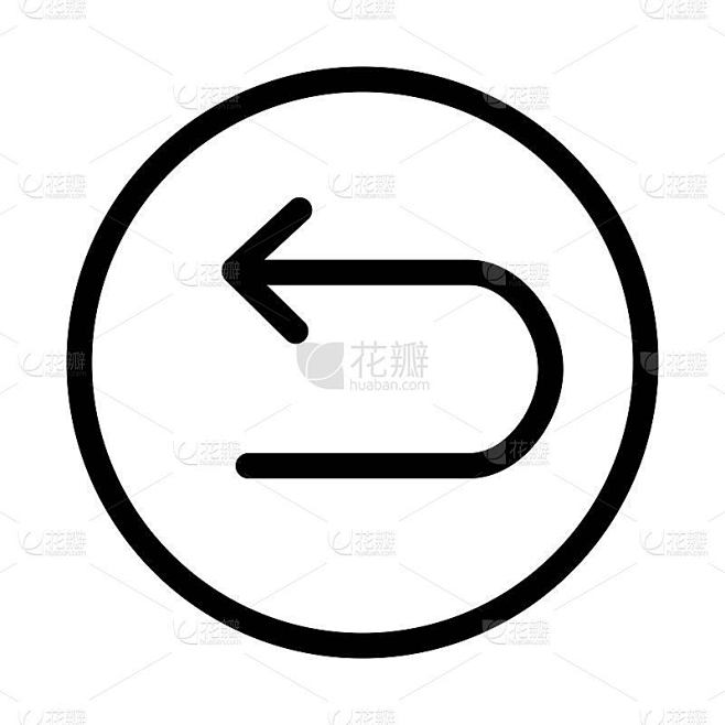 左弯曲箭头图标。返回、返回按钮符号。