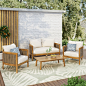 flyout slide 0 of 51, Burchett Outdoor Acacia Wood and Wicker 4 Seater Chat Set with Optional Sunbrella Cushions by Christopher Knight Home Polyester Beige Cushion